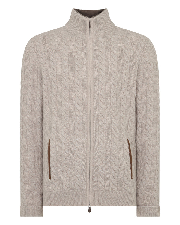 Men's Richmond Cable Cashmere Cardigan With Fur Trim 2