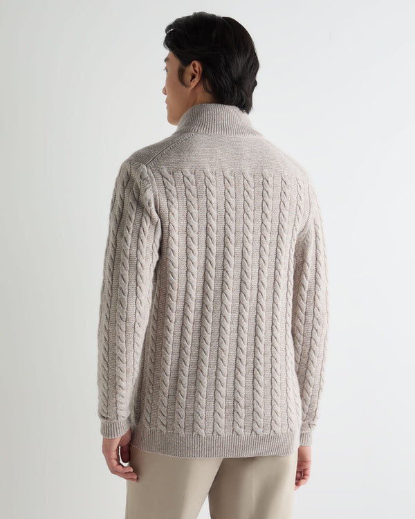 Men's Richmond Cable Cashmere Cardigan With Fur Trim 4