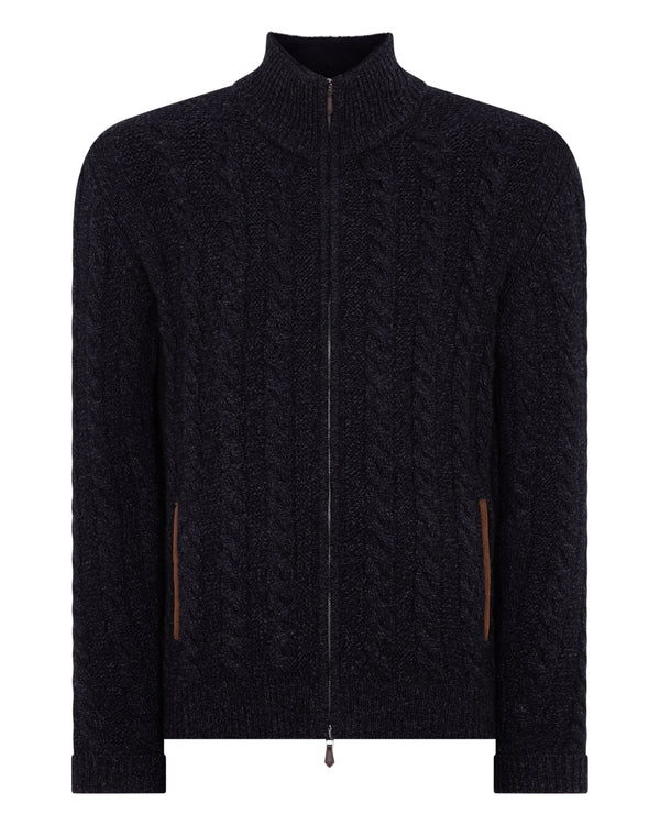 Men's Richmond Cable Cashmere Cardigan With Fur Trim 2