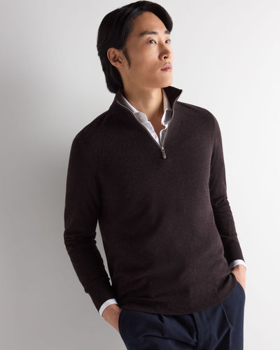 N.Peal Men's Carnaby Half Zip Cashmere Jumper Cocoa Brown