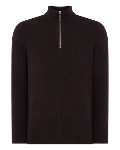 N.Peal Men's Carnaby Half Zip Cashmere Jumper Cocoa Brown