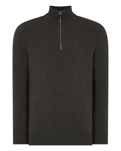 N.Peal Men's Carnaby Half Zip Cashmere Jumper Grey Moss