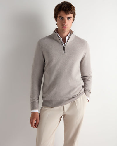 N.Peal Men's Carnaby Half Zip Cashmere Jumper Oat Grey