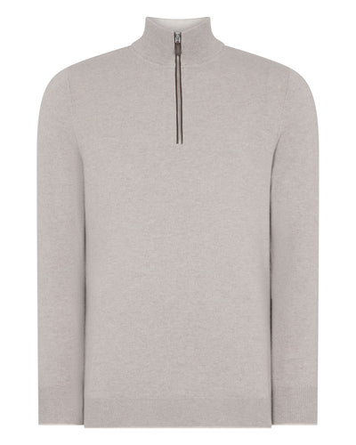 N.Peal Men's Carnaby Half Zip Cashmere Jumper Oat Grey