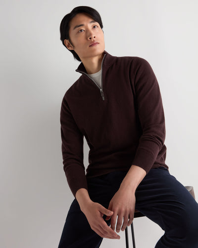N.Peal Men's Carnaby Half Zip Cashmere Jumper Redwood