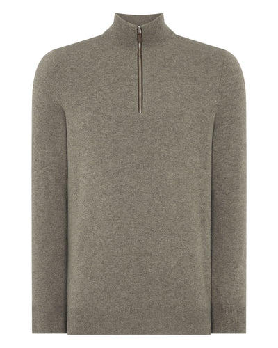 N.Peal Men's Carnaby Half Zip Cashmere Jumper Sage Green