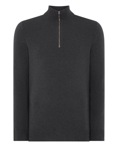 N.Peal Men's Carnaby Half Zip Cashmere Jumper Umber Grey