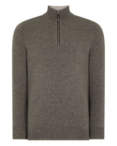 N.Peal Men's Carnaby Half Zip Cashmere Jumper Wood Smoke Brown