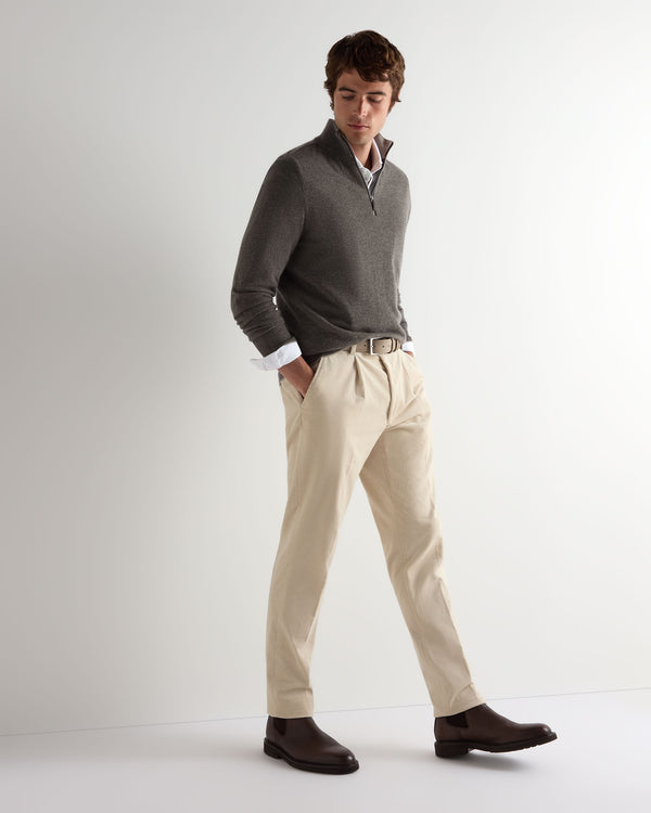 N.Peal Men's Carnaby Half Zip Cashmere Jumper Wood Smoke Brown