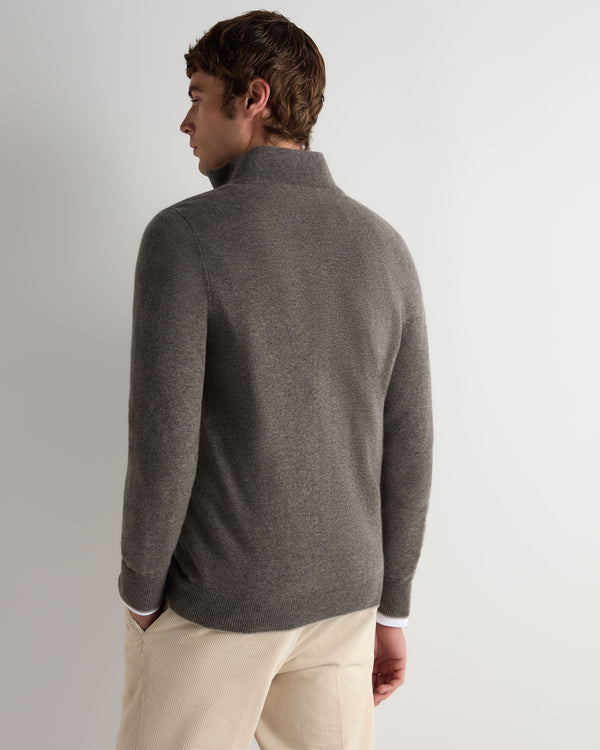 N.Peal Men's Carnaby Half Zip Cashmere Jumper Wood Smoke Brown