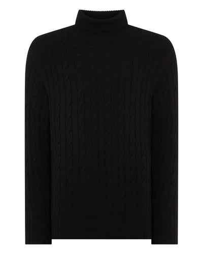 N.Peal Men's Berwick Cable Roll Neck Cashmere Jumper Black