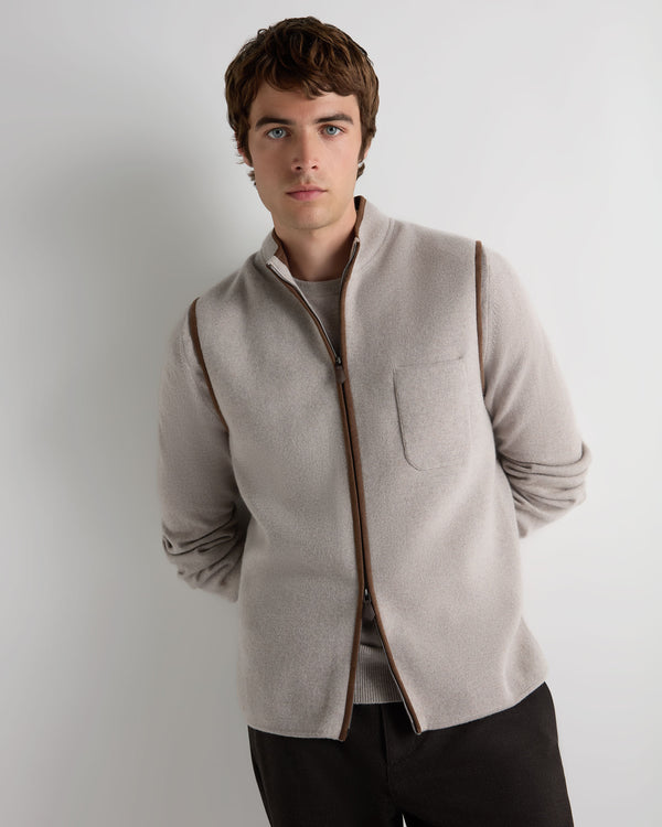 N.Peal Men's Shaftesbury Cashmere Gilet Oat Grey