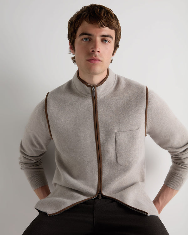 N.Peal Men's Shaftesbury Cashmere Gilet Oat Grey