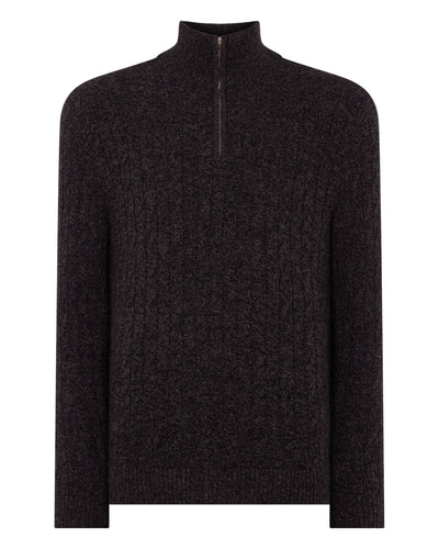 N.Peal Men's Albemarle Cable Half Zip Cashmere Jumper Bark Brown Melange