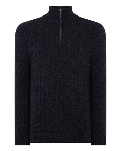 N.Peal Men's Albemarle Cable Half Zip Cashmere Jumper Ink Blue Melange