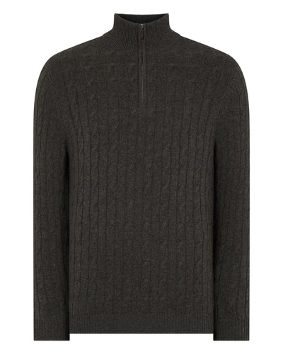 N.Peal Men's Albemarle Cable Half Zip Cashmere Jumper Grey Moss
