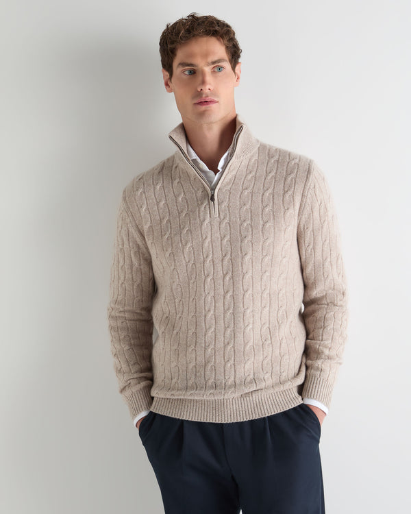 Men's Albemarle Cable Half Zip Cashmere Jumper 1