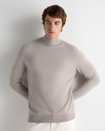 N.Peal Men's Mayfair Turtle Neck Cashmere Jumper Oat Grey