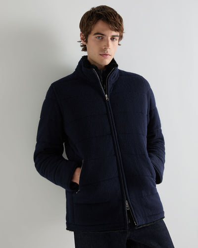 N.Peal Men's Whistler Fur Quilted Jacket Navy Blue