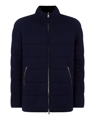 N.Peal Men's Whistler Fur Quilted Jacket Navy Blue