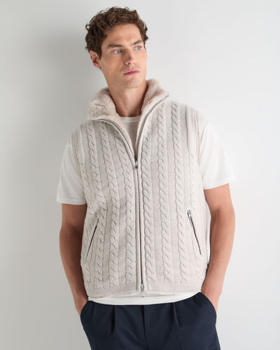 N.Peal Men's Dolomiti Cable Fur Gilet Arctic Grey Melange