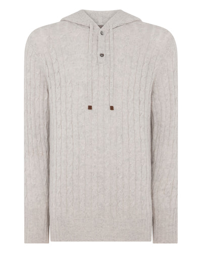 N.Peal Men's Fitzrovia Cable Cashmere Hoodie Pebble Grey