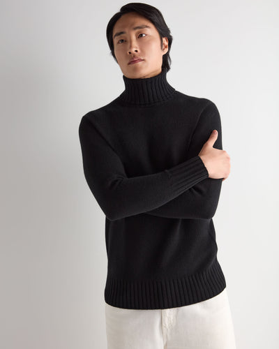 N.Peal Men's Brompton Roll Neck Cashmere Jumper Black