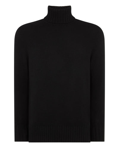 N.Peal Men's Brompton Roll Neck Cashmere Jumper Black