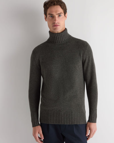 N.Peal Men's Brompton Roll Neck Cashmere Jumper Grey Moss