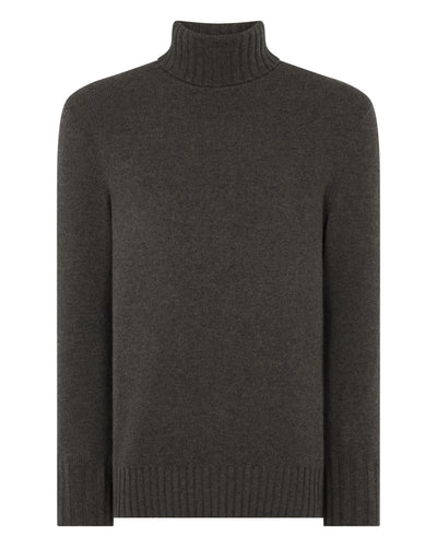 N.Peal Men's Brompton Roll Neck Cashmere Jumper Grey Moss