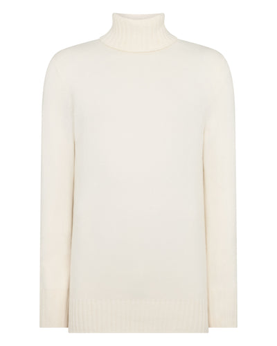 N.Peal Men's Brompton Roll Neck Cashmere Jumper New Ivory White