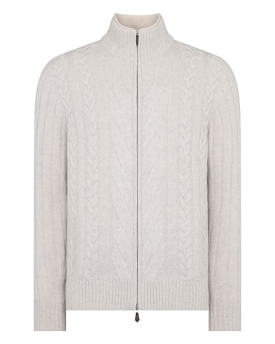 N.Peal Men's Colorado Cable Fur Trim Cashmere Jacket Pebble Grey