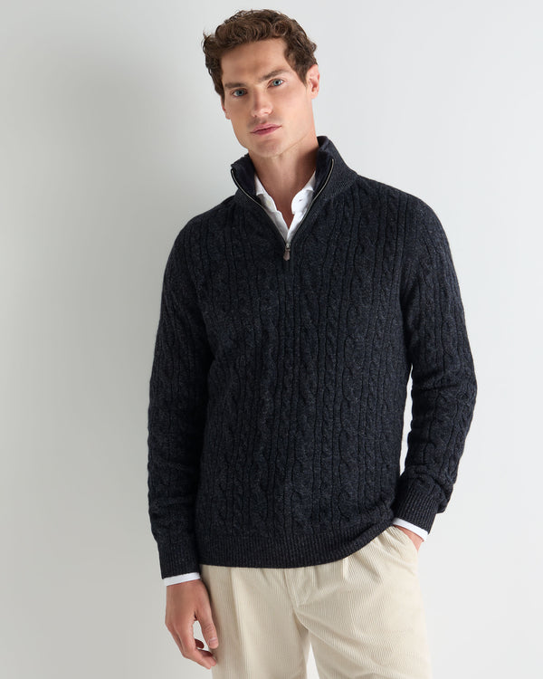 Men's Fur Trim Half Zip Cashmere Jumper 1