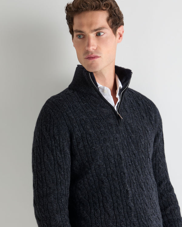 Men's Fur Trim Half Zip Cashmere Jumper 5