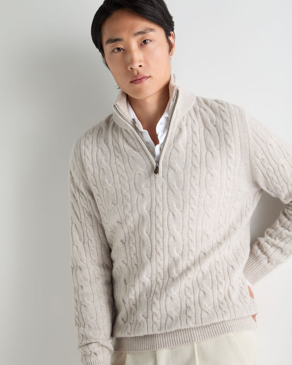 Men's Fur Trim Half Zip Cashmere Jumper 1