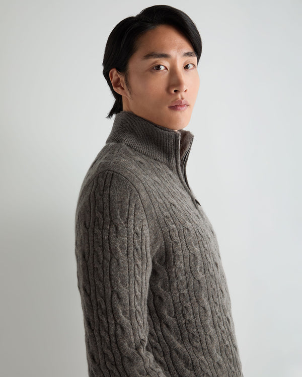 Men's Fur Trim Half Zip Cashmere Jumper 5