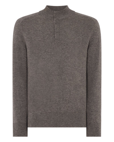 N.Peal Men's Half Button Cashmere Jumper Wood Smoke Brown