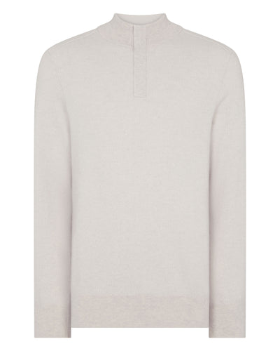 N.Peal Men's Half Button Cashmere Jumper Pebble Grey