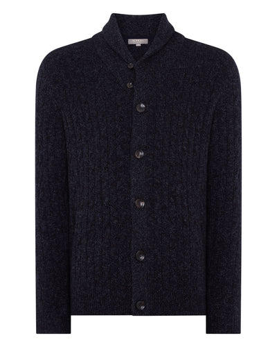 N.Peal Men's Garrick Shawl Cable Cashmere Cardigan Ink Blue Melange