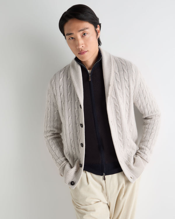 Men's Garrick Shawl Cable Cashmere Cardigan 8