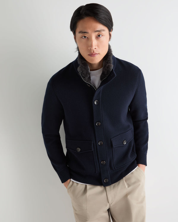 Men's Knitted Cashmere Jacket With Fur Trim 8