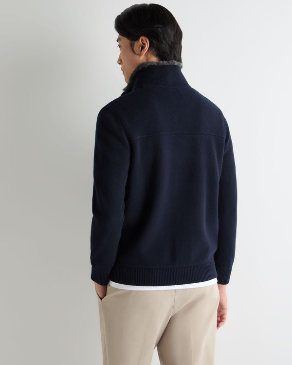 Men's Knitted Cashmere Jacket With Fur Trim 4