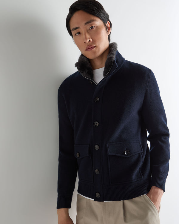 Men's Knitted Cashmere Jacket With Fur Trim 5