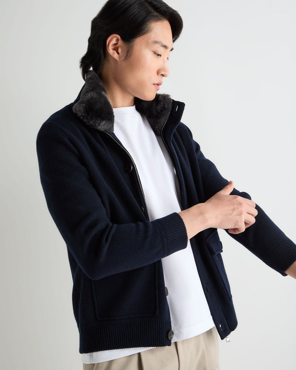 Men's Knitted Cashmere Jacket With Fur Trim 6