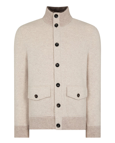 N.Peal Men's Herringbone Cashmere Jacket With Fur Trim Sand Brown