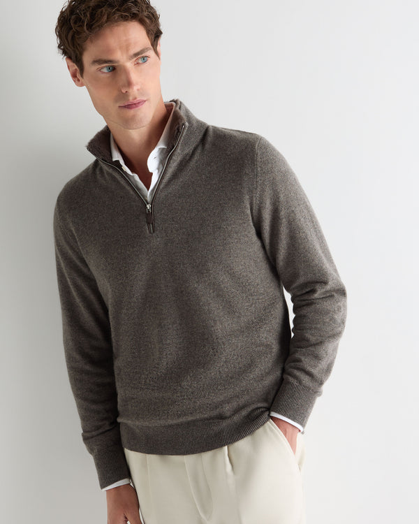 Men's Fur Trim Half Zip Cashmere Jumper 1