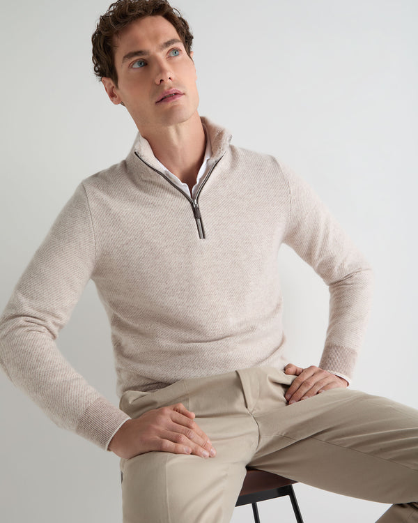 Men's Fur Trim Half Zip Cashmere Jumper 1