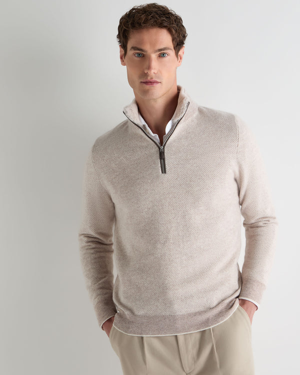 Men's Fur Trim Half Zip Cashmere Jumper 5