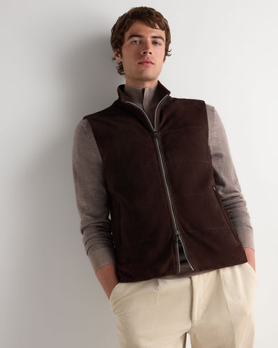 N.Peal Men's Belgravia Suede Gilet Chocolate Brown