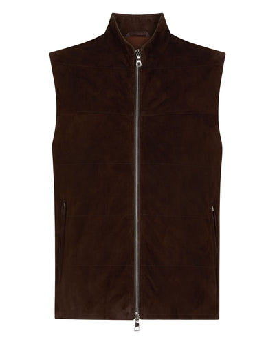 N.Peal Men's Belgravia Suede Gilet Chocolate Brown
